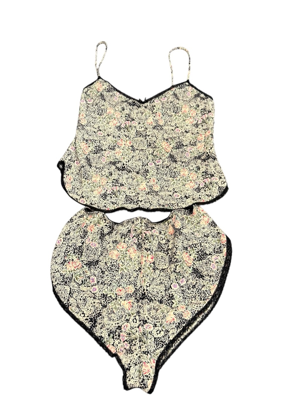 Vintage Myonne lingerie matching set tank shorts 90s medium floral high waist